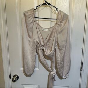 Beige Tie-Front Cropped Blouse